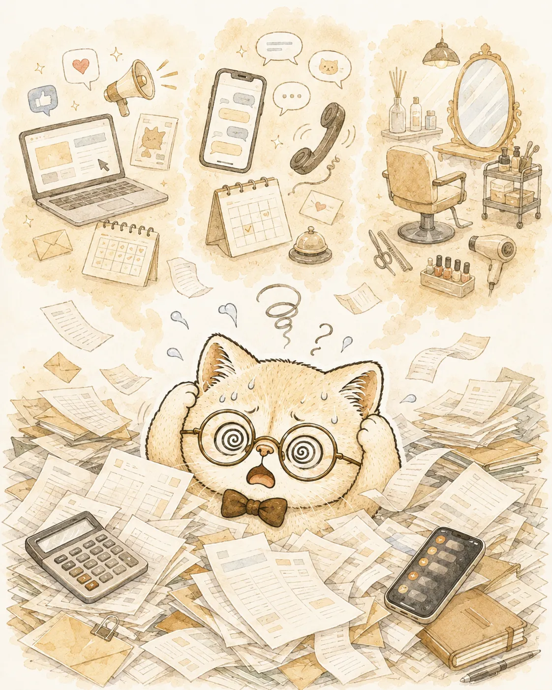 書類の山に埋もれるえきぞう